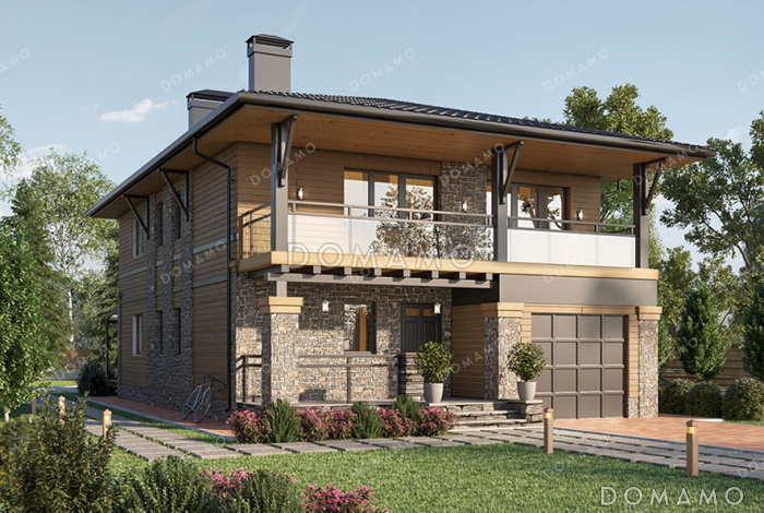 Проект дома для узкого участка с встроенным гаражом
