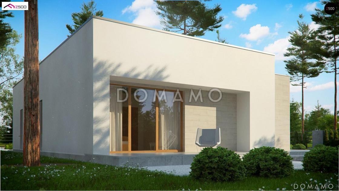 Проект одноэтажного дома из газобетона с плоской крышей, с угловым остеклением гостиной / 10