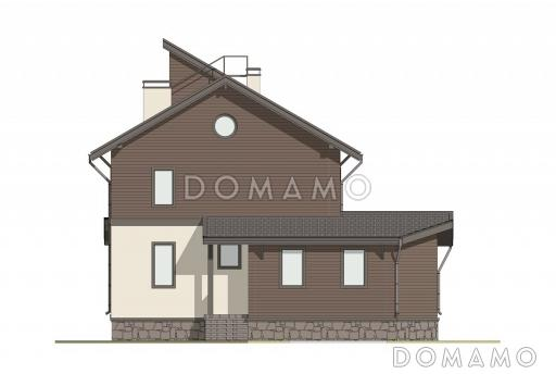 Проект двухэтажного дома с 5 спальнями, террасой, пристроенной мастерской и люкарной с балконом / Фасад 1