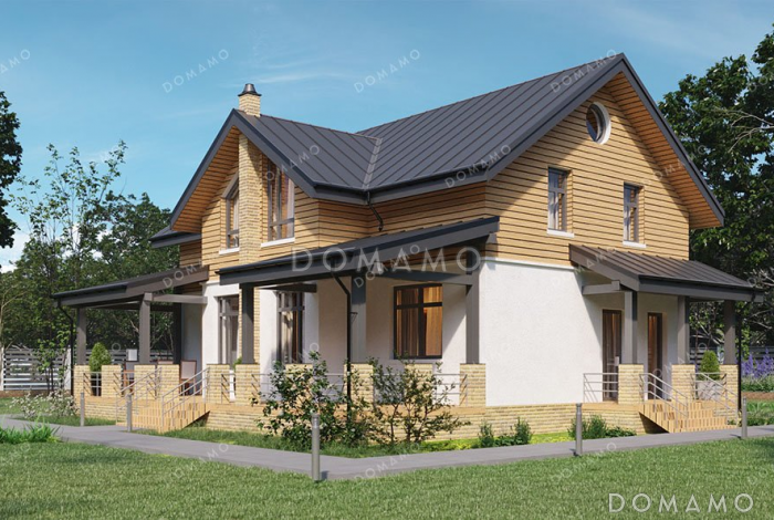 Проект одноэтажного дома с мансардой и террасой