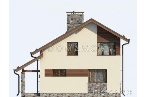 Проект небольшого, уютного дома из пеноблоков с двускатной крышей / Фасад 2