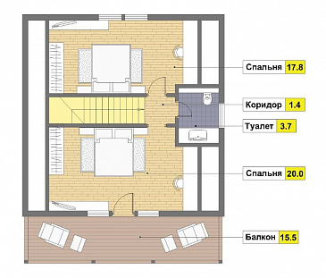 Проект каркасного дома 8х8 / План мансардного этажа Проект каркасного дома 8х8 / План мансардного этажа
