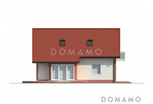 Проект одноэтажного мансардного дома из кирпича с эркером и большой площадью остекления в гостиной / Фасад 4