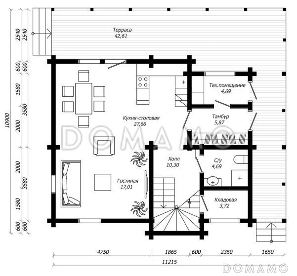 Проект современного дома из клееного бруса / План 1 этажа