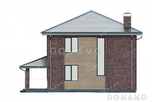 Проект двухэтажного дома с просторной террасой и тремя спальнями / Фасад 1