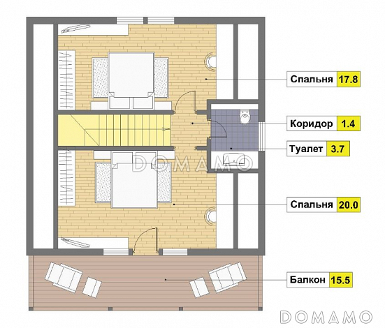 Проект каркасного дома 8х8 / План мансардного этажа Проект каркасного дома 8х8 / План мансардного этажа