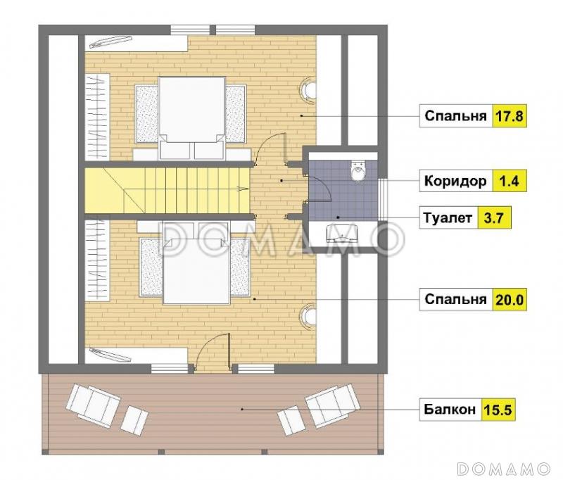 Проект каркасного дома 8х8 / План мансардного этажа