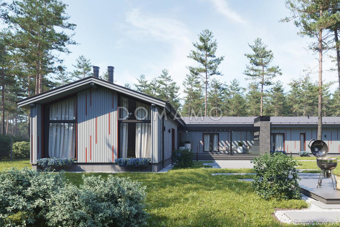 Проект кирпичного дома в скандинавском стиле с 3 спальнями, кабинетом и крытой террасой / 3