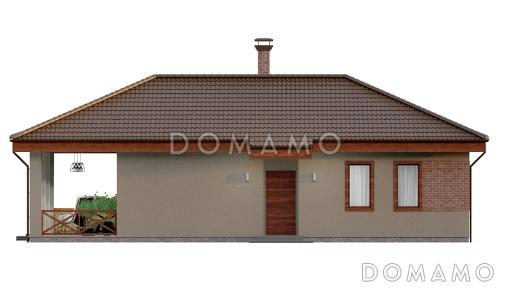 Проект одноэтажного дома из кирпича с большой террасой и двумя спальнями / Фасад 3