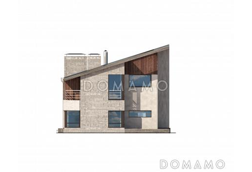 Проект современного дома с навесом на два автомобиля, большой террасой с барбекю, вторым светом, сауной / Фасад 2