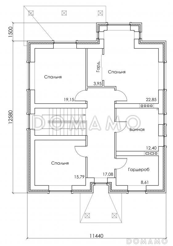 Проект двухэтажного коттеджа с лоджией на первом этаже / План 2 этажа