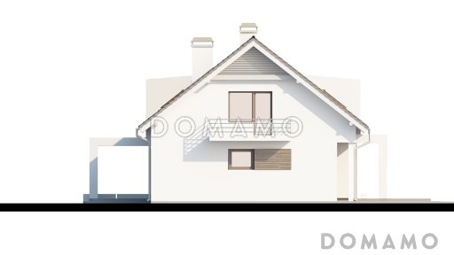 Проект одноэтажного мансардного дома из кирпича с эркером в кухонной зоне, вертикальным мансардным окном и гаражом / Фасад 1
