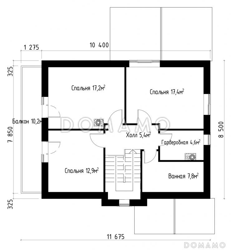 Проект коттеджа шале с террасой и балконом. / План мансардного этажа
