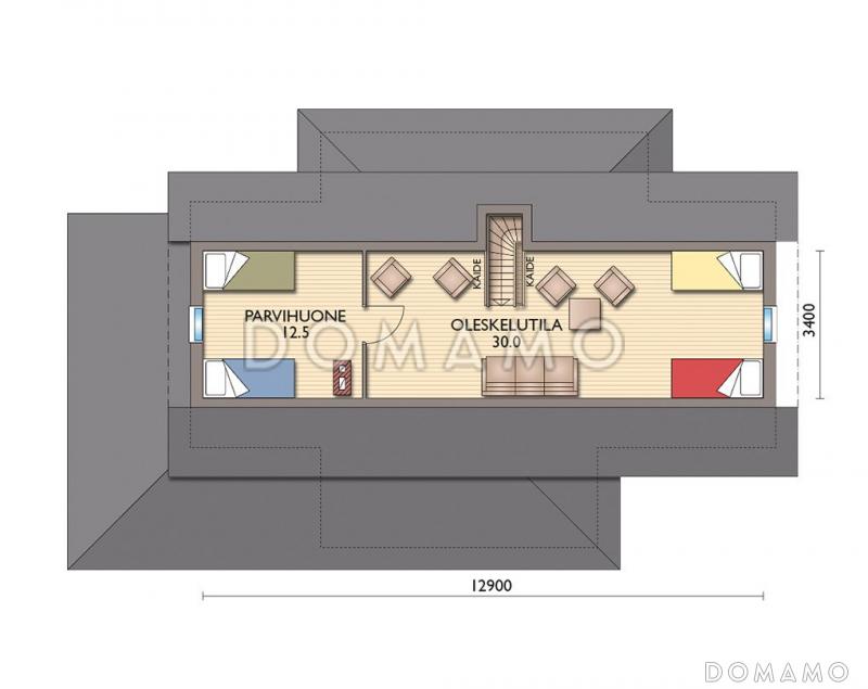 Проект дома с двумя спальнями и сауной на первом этаже / План мансардного этажа