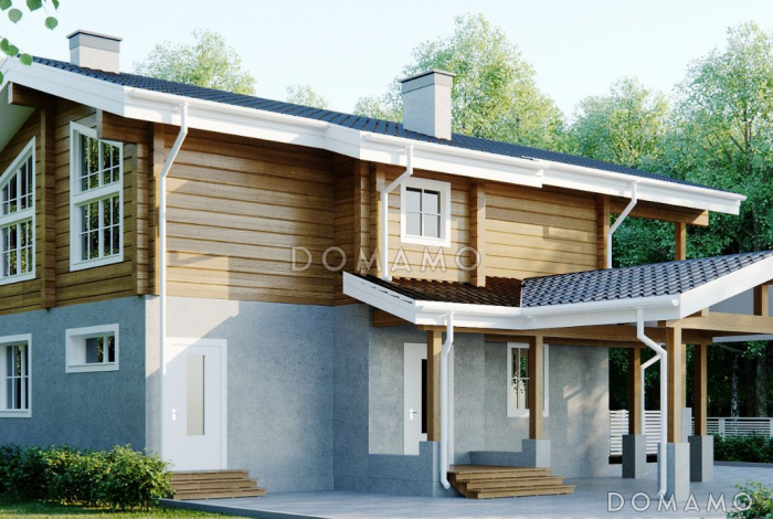 Проект современного дома из клееного бруса с просторным балконом на втором этаже Проект современного дома из клееного бруса с просторным балконом на втором этаже