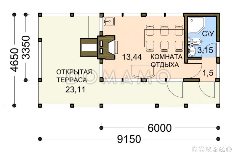 Проект беседки с комнатой отдыха и санузлом / План 1 этажа