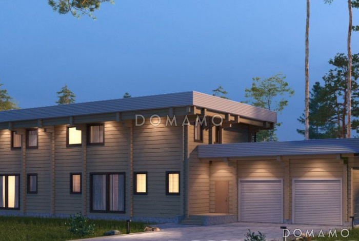 Проект большого двухэтажного дома из клееного бруса с гаражом Проект большого двухэтажного дома из клееного бруса с гаражом