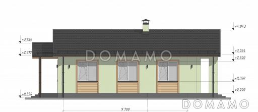 Проект небольшого одноэтажного дома для узких участков S-70 / Фасад 2