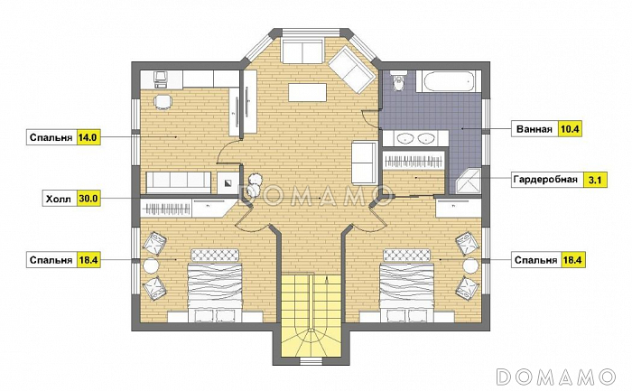 Проект кирпичного дома с эркером и гаражом для одной машины / План мансардного этажа