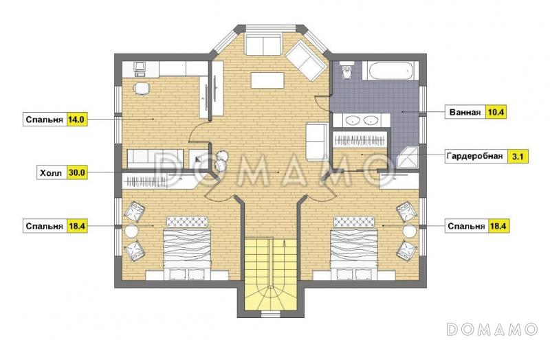 Проект кирпичного дома с эркером и гаражом для одной машины / План мансардного этажа