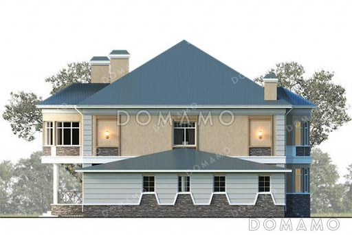 Проект усадьбы в классическом стиле с четырьмя спальнями, кабинетом, гаражом и подвалом / Фасад 1