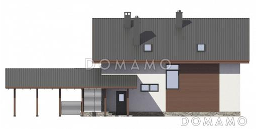 Проект  стильного дома из пеноблоков  с навесом для машины / Фасад 2