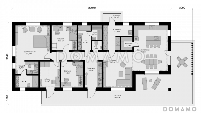Пенаты L Брик Оук / План 1 этажа