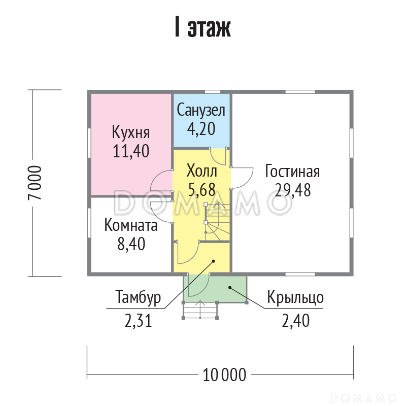 Проект каркасного дома  для небольшого земельного участка / План 1 этажа