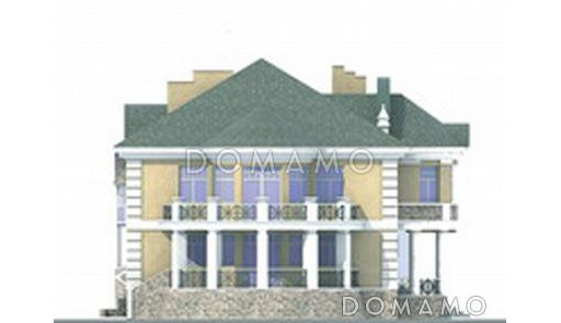 Проект коттеджа с двусветной гостиной, сауной и балконом / Фасад 4