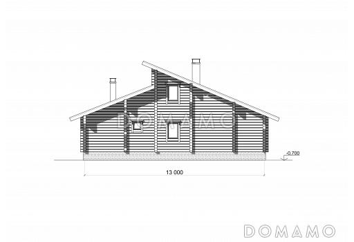 Проект коттеджа из бруса с двускатной кровлей / Фасад 1