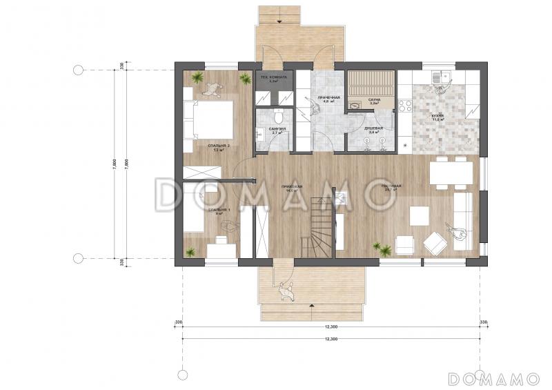 М-162.1 одноэтажный с мансардой / План 1 этажа