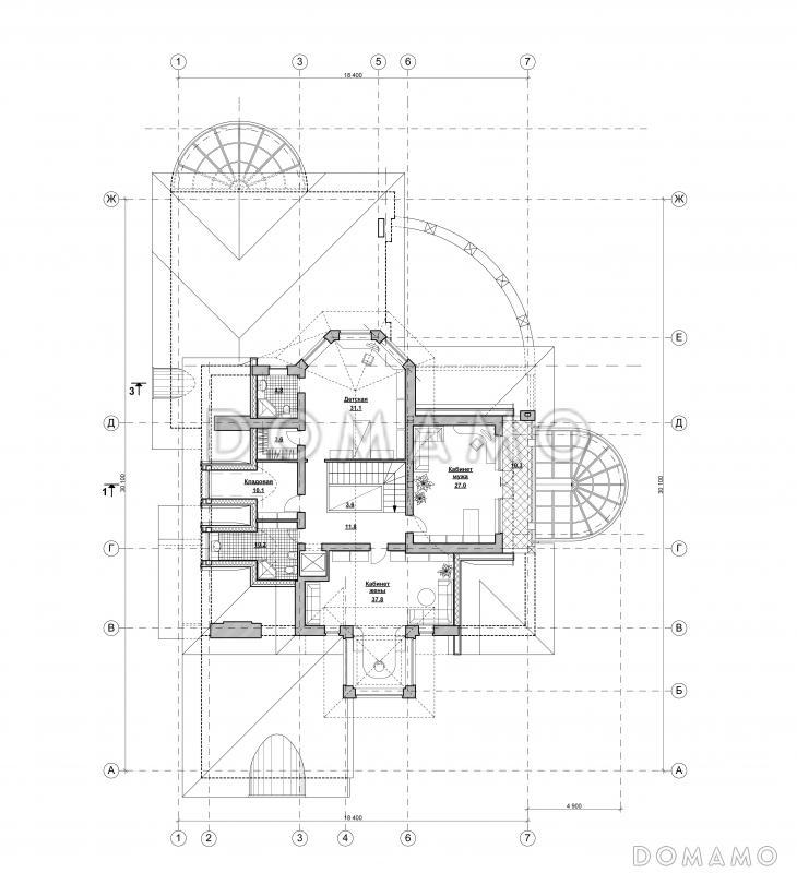 Проект просторного коттеджа в стиле модерн с бассейном и гаражом / План мансардного этажа