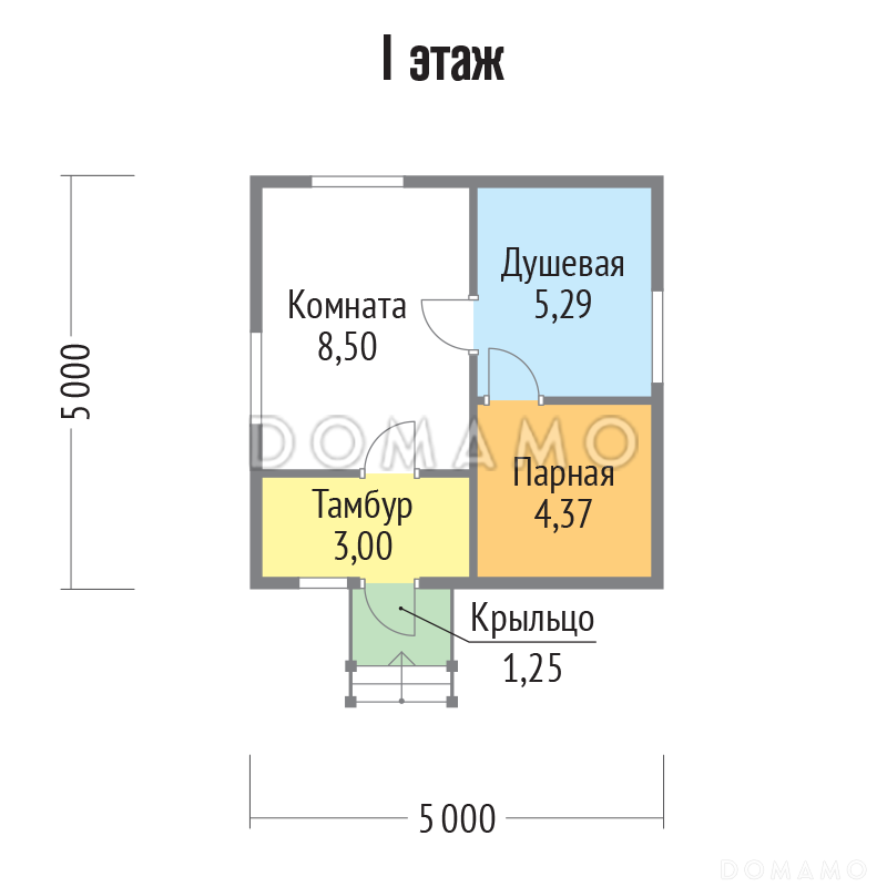 Проект бани из бруса 5х5 / План 1 этажа Проект бани из бруса 5х5 / План 1 этажа