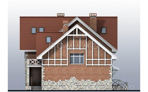 Проект загородного дома с эркером, с гаражом на две машины, двумя большими балконами и террасами / Фасад 1