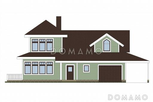 Проект дома из кирпича с местом для трех авто / Фасад 1