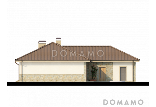 Проект просторного одноэтажного дома из газобетона с тремя спальнями, большой гардеробной и гаражом на два автомобиля / Фасад 2