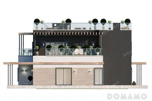 Проект двухэтажной виллы с эксплуатируемой крышей и террасами на втором этаже / Фасад 4