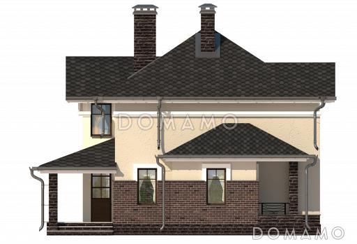 Проект дома с кухней-столовой, двумя спальнями, угловой ванной / Фасад 1