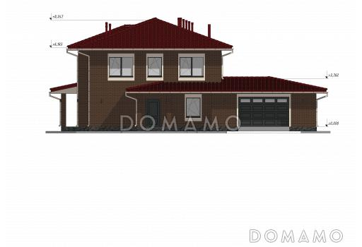 Проект двухэтажного дома с гаражом на две машины в стиле Райт S-234 / Фасад 1