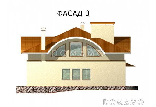 Проект одноэтажного дома с мансардой, с зоной СПА на цокольном этаже / Фасад 3