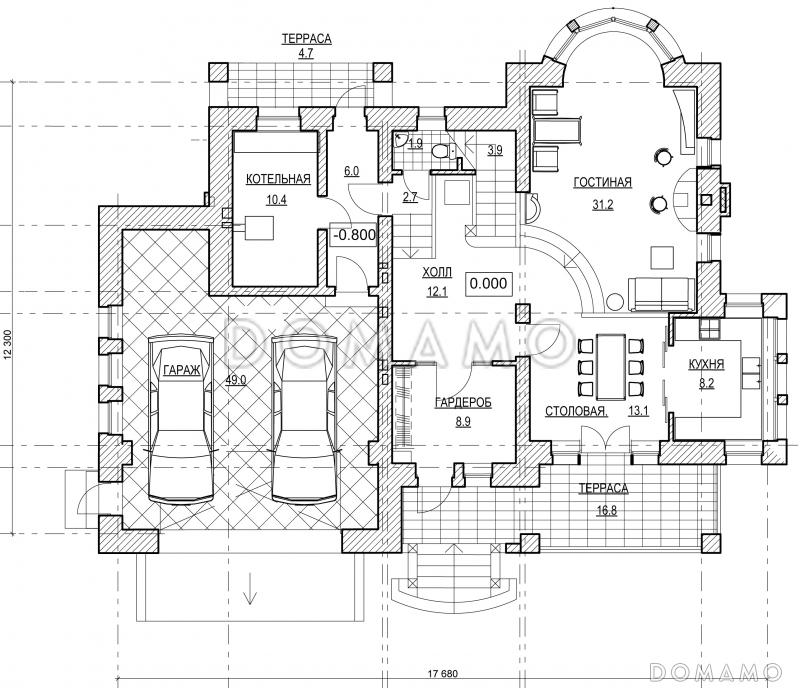 Проект коттеджа с гаражом / План 1 этажа