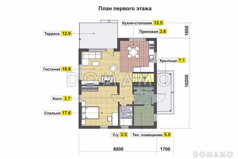 Проект кирпичного дома с высокой энергоэффективностью / План 1 этажа