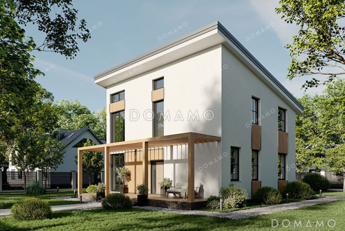 Проект двухэтажного дома с большой гостиной и террасой