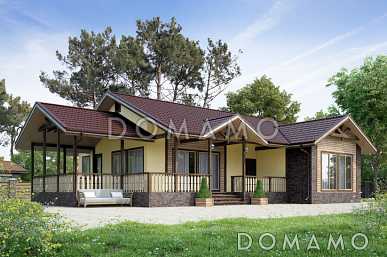 Проект одноэтажного дома из клееного бруса с тремя спальнями