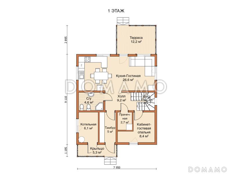 Каркасный дом "Заря" / План 1 этажа