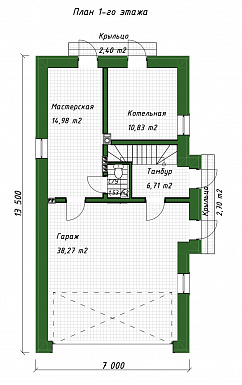 Проект гаража из газобетона с мансардным этажом и облицовкой из кирпича / План 1 этажа Проект гаража из газобетона с мансардным этажом и облицовкой из кирпича / План 1 этажа