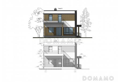 Проект двухэтажного дома из газобетона с кабинетом на первом этаже, тремя спальнями и балконом / Фасад 3