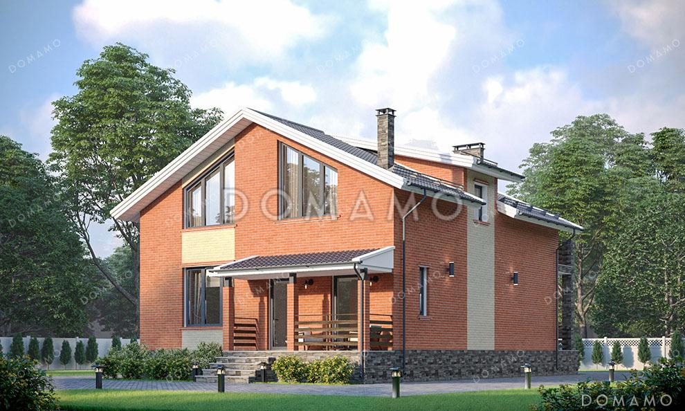 Проект дома с панорамными окнами, вторым светом и четырьмя спальнями / 1