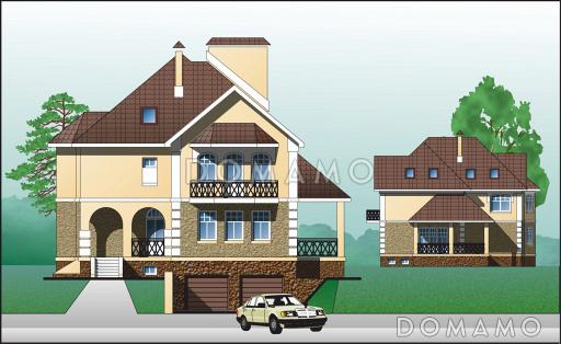 Проект коттеджа с подземным гаражом / Фасад 2