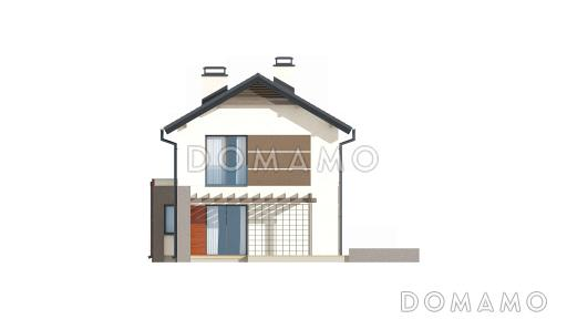 Проект небольшого двухэтажного дома из газобетона с тремя спальнями и балконом, с гаражом / Фасад 3